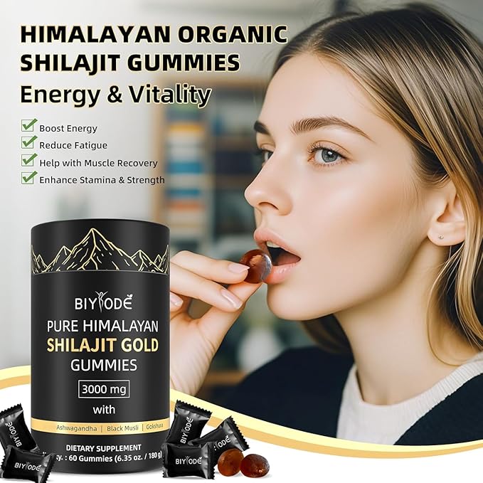Shilajit Gummies: Pure Shilajit Himalayan Rich in Ashwagandha Gaulshura Fulvic Acid 85 Micronutrients Suitable for Men and Women No Added Sugar