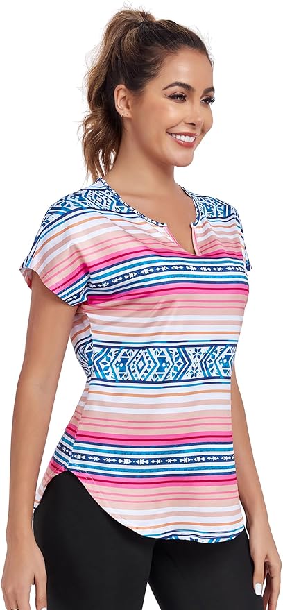 Women's Short Sleeve Workout Shirts V Neck Exercise Yoga Basic Top Quick Dry Side Split