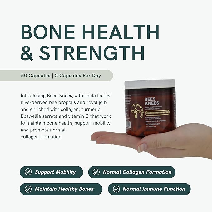 Dr Sosnowski's Bees Knees Bone Health | Ultimate Support for Inflammation Relief, with Collagen, Vitamin C, Turmeric and Bee Propolis | Vegetable Capsules, 60ct