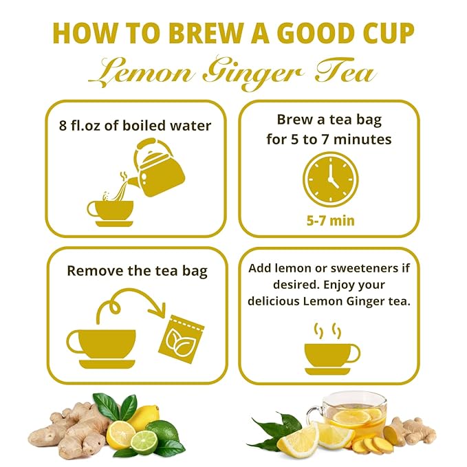 VIDA FARM 100 Lemon Ginger Tea Bags, 100% Natural Ingredients - Warming & Spicy Blend, Caffeine Free, Sugar Free, Non-GMO, Lemon & Ginger Herbal Tea Beverage