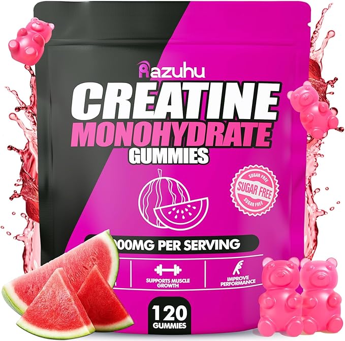 Flavored creatine monohydrate gummies sugar free,Pre workout supplements creatine gummies for men&women,Gym supplements,Supports muscle growth,Recovery,Strength,Energy Boost(120 count)-watermelon