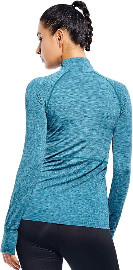 Zengjo Womens Quarter Zip Long Sleeve Workout Tops 1/4 Zip Running Pullover