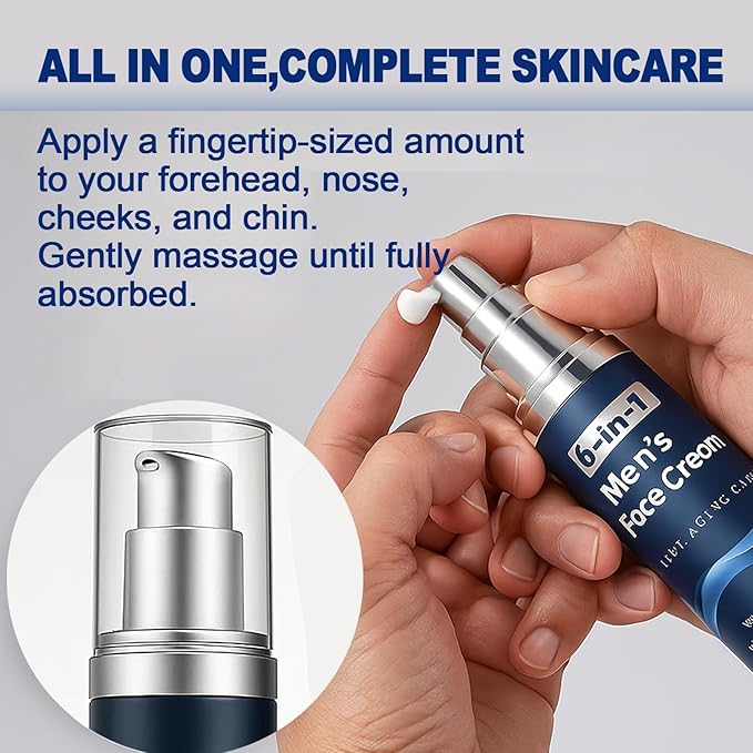 6 in 1 Face Cream for Men – Anti Aging Men’s Moisturizer with Collagen, Hyaluronic Acid and Shea Butter – Daily Skin Care – Reduce the Look of Eye Bags, Dark Circles and Puffiness – 1.76 fl oz (1)