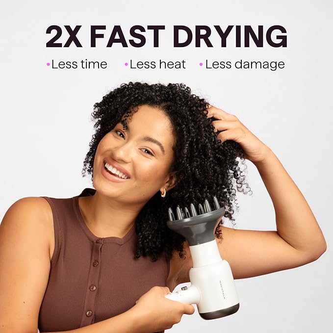 Wavytalk Hair Dryer with Diffuser, Blown Away Ionic Hair Dryer for Curly Hair with Comb, 1875W Fast Drying Blow Dryer with Ceramic Technology, 3 Attachments for All Hair Types, Light and Quiet, Blue