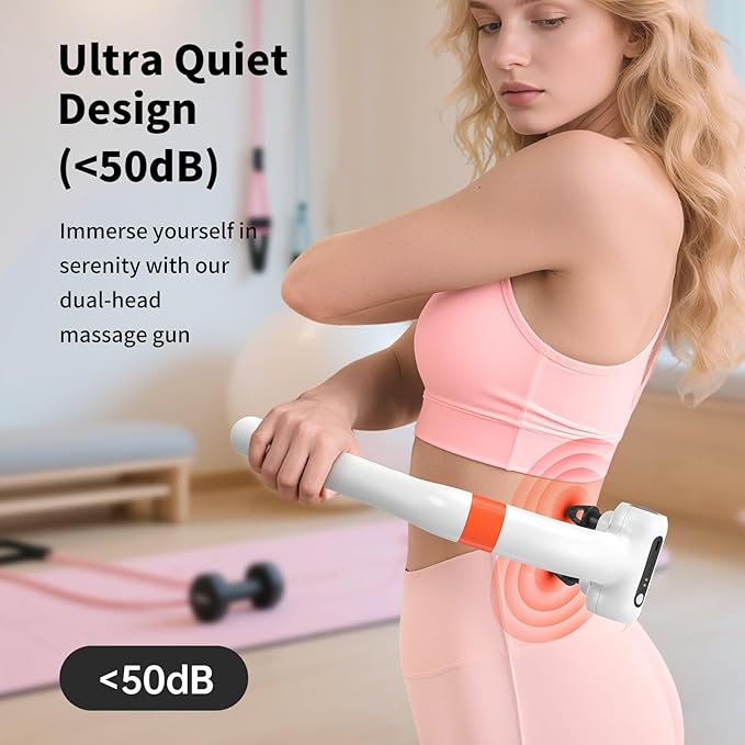 Dual-Head Massage Gun Deep Tissue with 3-in-1 Detachable Extension Handle, Handheld Percussion Back Massager for Muscle Neck Shoulder Body Pain Relief - 6 Speeds Levels (White)