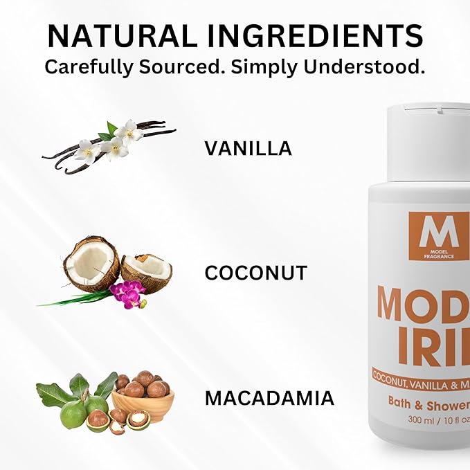Model Irie Gourmand Body Gel | Coconut, Vanilla, and Macadamia Scented | Hydrating, Nourishing, and Refreshing Shower Gel | Scented Spa Products | Premium Body Cream for Clean, Soft Skin