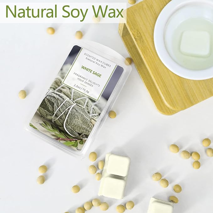 SCENTORINI Wax Melts Wax Cubes, White Sage Wax Melts Strong Scent, Soy Scented Wax Melts for Wax Warmer Valentines Day Gifts Decor, 2 x 2.5 oz