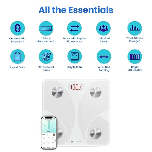 Etekcity Scale for Body Weight, Smart Digital Bathroom Weighing Scales with Body Fat and Water Weight for People, Bluetooth BMI Electronic Body Analyzer Machine, 400lb
