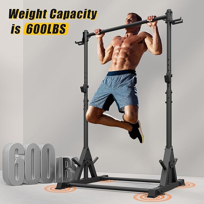 Squat Rack with Pull Up Bar, Heavy Duty 600LBS Weight Capacity Squat Rack for Home Gym, Adjustable Multi-Functional Power Racks Strength Training Fitness Equipment