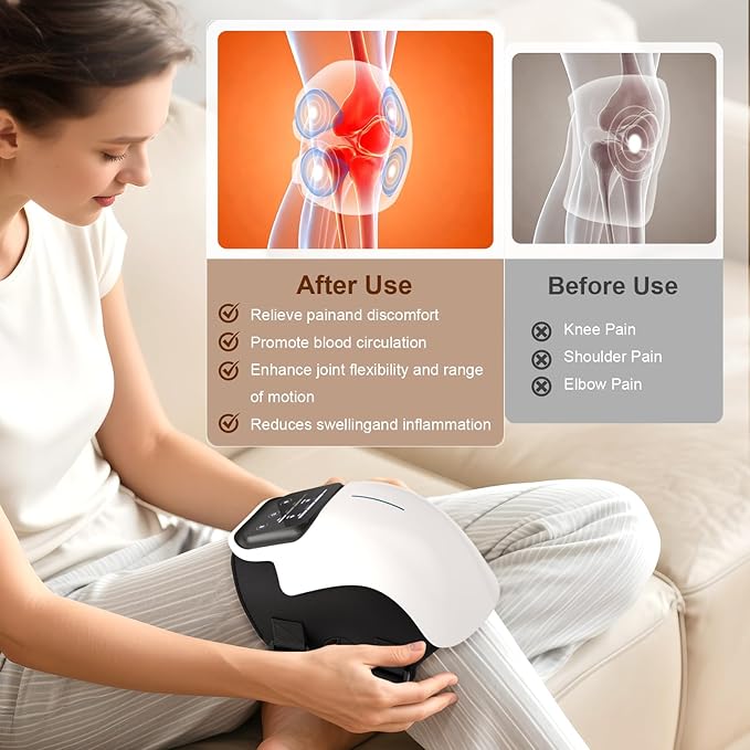 Knee Massager with Heat, Smart Knee Massager with 3 Vibration Modes and 3 Heating Levels, 3-in-1 Cordless Design, Touch LED Screen, Adjustable Straps, Gift for Men and Wome