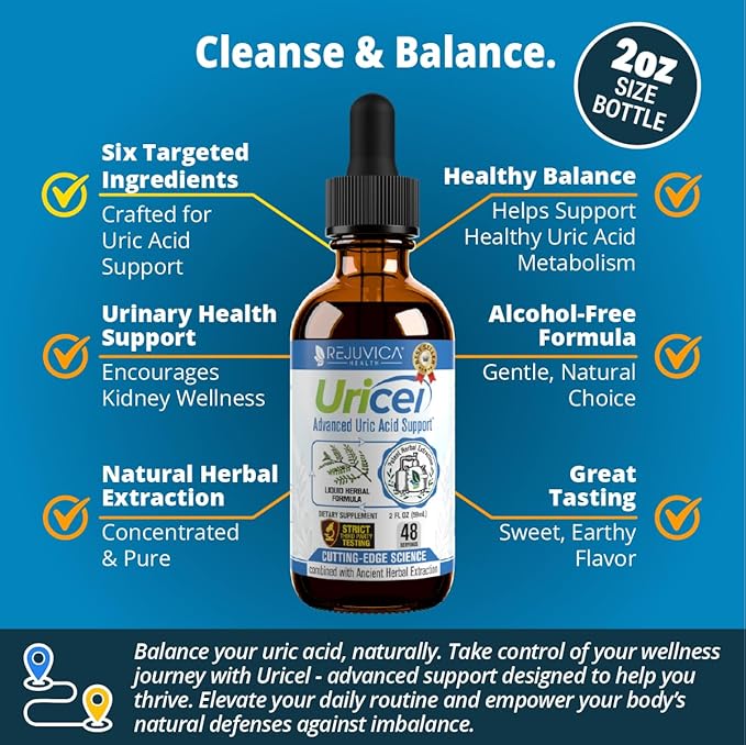 Uricel - Advanced Uric Acid Support & Cleanse Supplement - Joint & Kidney Support - Liquid Delivery for Better Absorption - Tart Cherry, Chanca Piedra, Celery Seed & Turmeric - 2 fl oz