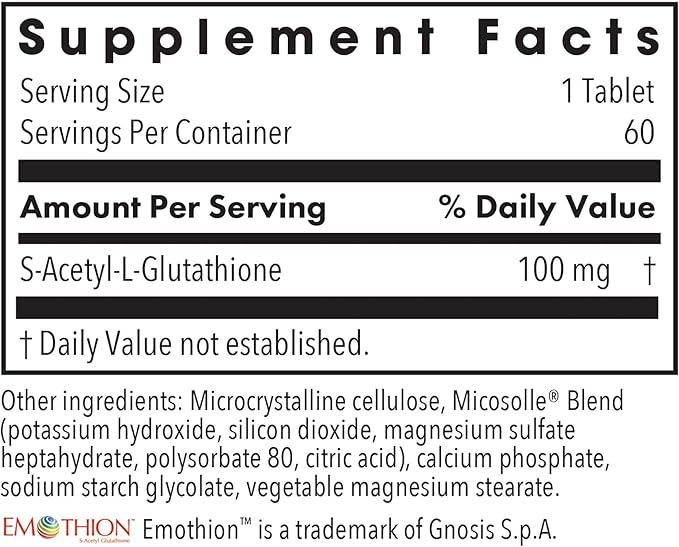 Allergy Research Group Acetyl-Glutathione - S-Acetyl-L-Glutathione, Well Absorbed, Immune Support, 100 mg Supplement, Hypoallergenic, Scored Tablets - 60 Count