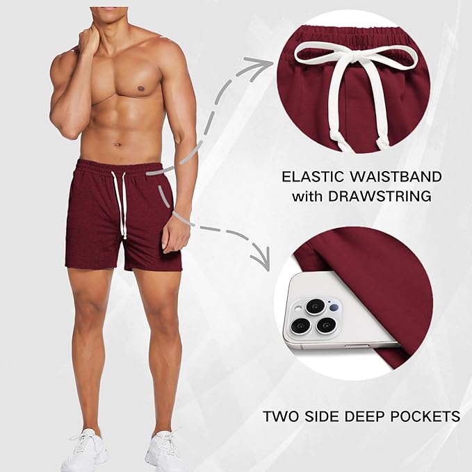 Deyeek 5.5 Inch Mens Pajama Shorts Sleep Cotton Lounge PJ Lightweight Elastic Waist Drawstring Nightwear Bottom with Pockets
