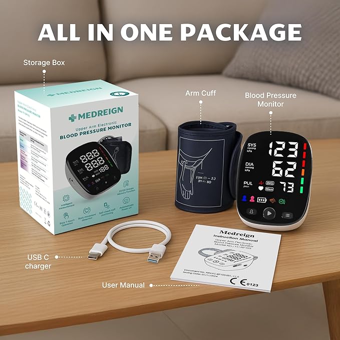 Blood Pressure Monitor for Home Use – Adjustable Upper Arm Cuff, Digital BP Machine with Dual User Memory, USB Rechargeable Blood Pressure Machine