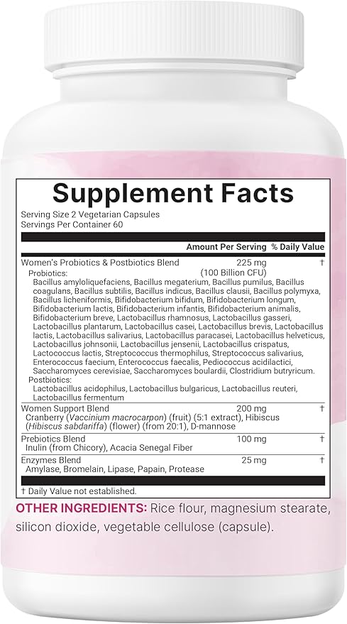 Micro Ingredients Probiotics for Women 100 Billion CFU, 120 Veggie Capsules | 40 Strains Womens Probiotic Blend with Cranberry, D-Mannose & More | pH Balance, Urinary Tract & Gut Health Support