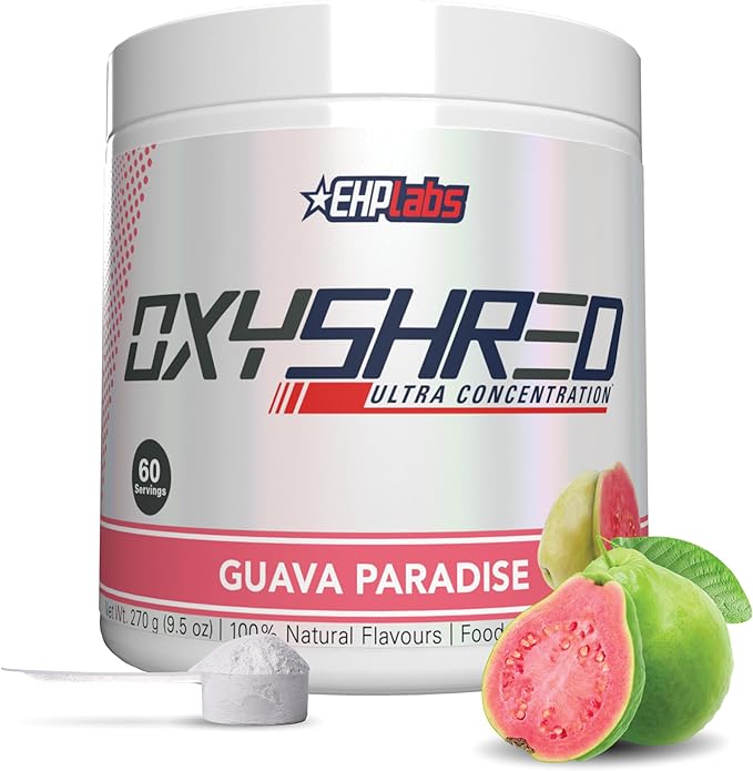 EHP Labs OxyShred Pre Workout Powder & Shredding Supplement - Preworkout Powder with L Glutamine & Acetyl L Carnitine, Energy Boost Drink - Guava Paradise, 60 Servings
