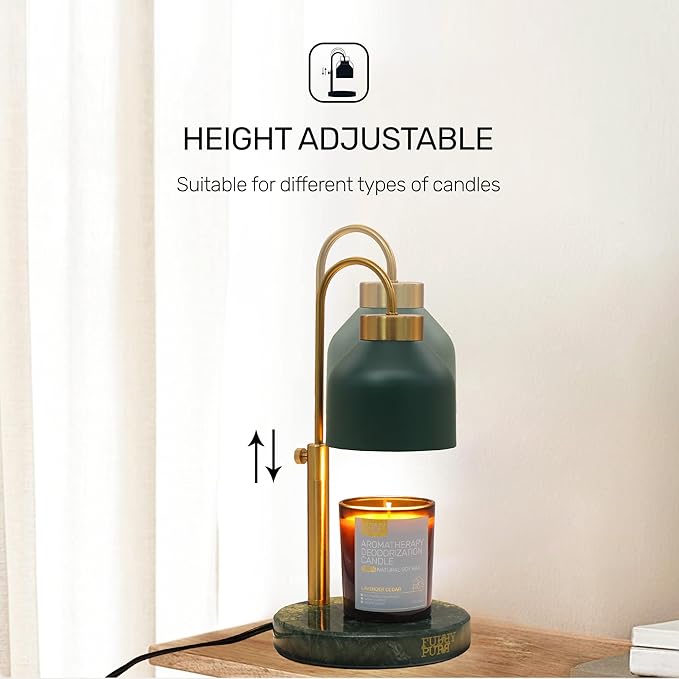 Candle Warmer Lamp with 2 Bulbs, Timer & Dimmer, Height Adjustable Electric Wax Warmer Lamp, Compatible for Jar Candle, Metal Top, Marble Base