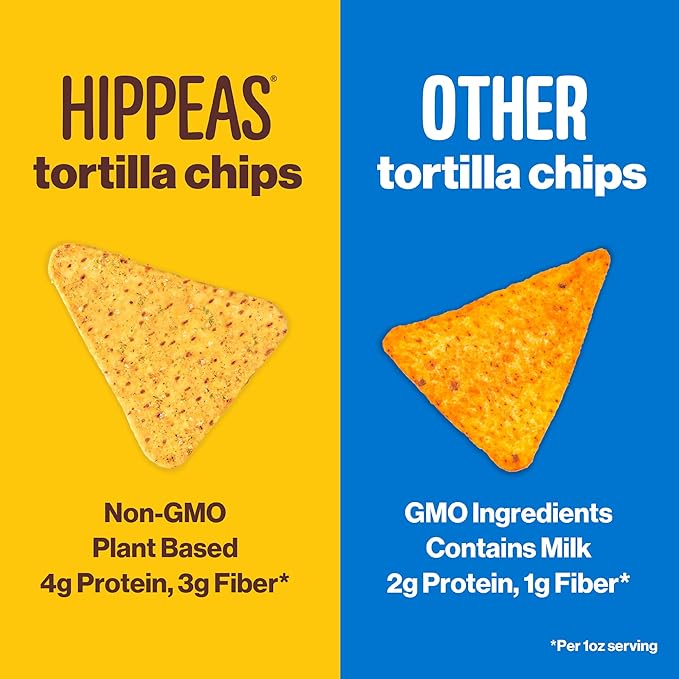 Hippeas Chickpea Tortilla Chips, Nacho Vibes, 1 Ounce (Pack of 18), 3g Protein, 3g Fiber, Vegan, Gluten-Free, Crunchy, Plant Protein Snacks