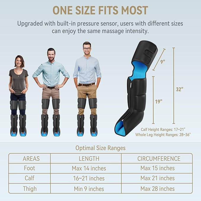 FIT KING Air Compression Leg Massager with Heat for Circulation Upgraded Full Leg and Foot Massager to Relieve Pain, Swelling, Edema, RLS - Built-in Pressure Sensor & LCD Display - Gift for Mom Wife