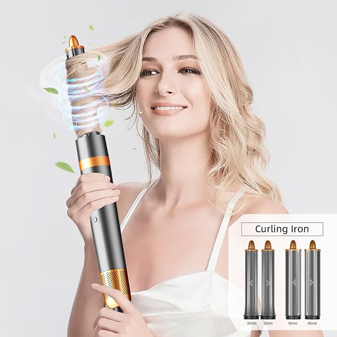 T-GOGO Hair Dryer Brush Professional: 6 in 1 Hot Air Hair Styler & Dryer Set, Powerful Hair Air Curling Iron High-Speed Negative Ionic Blow Dryer, Auto-Wrap, No Heat Damage (Yellow)