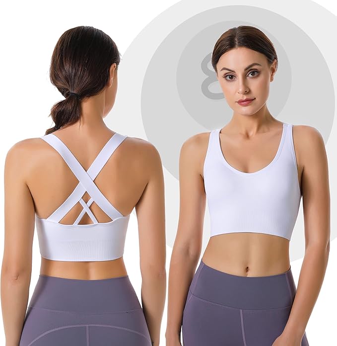 Evercute Sports Bra for Women Padded Medium Support Criss Cross Strappy Bras Seamless High Impact Yoga Exercise Athletic Bras