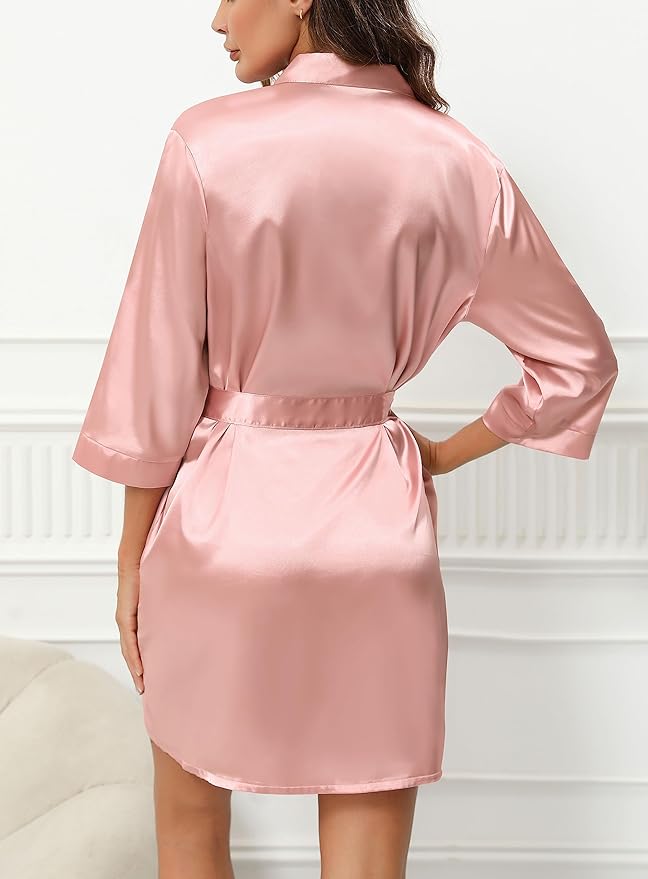 Samring Women's Bride Bridesmaids Robe Short Satin Kimono Robes for Wedding & Bridal Party Silk Bathrobes for Women