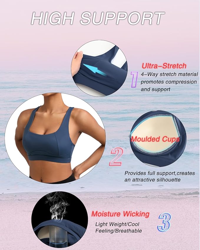 RUNNING GIRL High Impact Sports Bras for Women,Racerback Running Bra Workout Crop Tank Tops Longline Sports Bra Push up