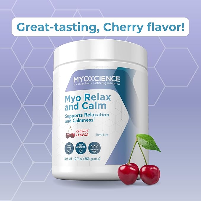 MYOXCIENCE Myo Relax & Calm | Myo-Inositol, L-Theanine, Taurine, Magnesium & GABA | Supports Sleep, Neurotransmitter, and Hormone Support (Cherry Flavor) (60 Servings)