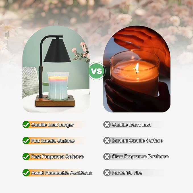 SOKCVSEA Candle Warmer Lamp - Birthday Gifts for Women Candle Lamp Warmer with Timer Height Adjustable, House Warming Gifts New Home Decor, Wax Melt Candle Warmer with 2 Bulbs 1-Black
