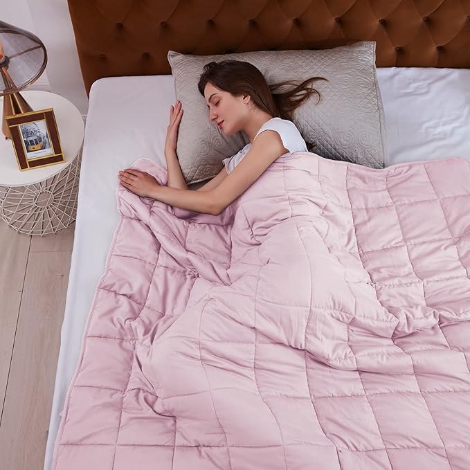 L'AGRATY Weighted Blanket - 60"x80" 20lbs Cooling Breathable Heavy Blanket Microfiber Material with Glass Beads for Adult All-Season Summer Fall Winter Soft Thick Comfort