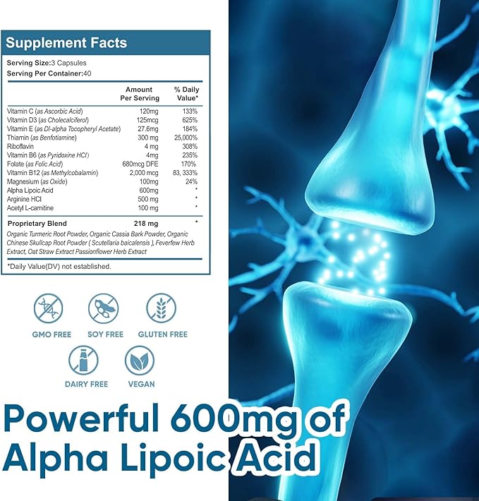 Nerve Savior for Neuropathy, 120 Capsules Nerve Relief Supplement with 600mg Alpha Lipoic Acid, Maximum Strength Support for Feet, Hands, Legs, Back & Neck