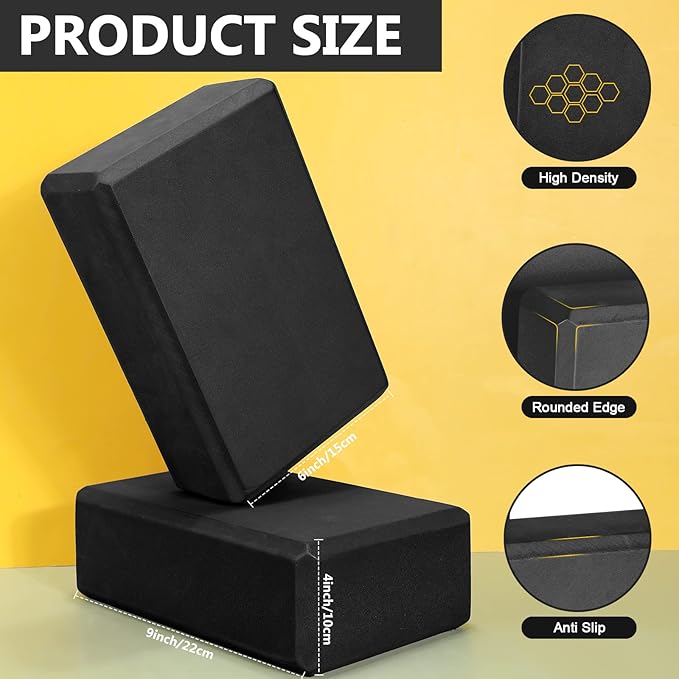 Lenwen 30 Pieces Black Yoga Blocks 9'' x 6'' x 3'' EVA Foam Non Slip High Density Dance for Stretching Pilates Meditation Accessories
