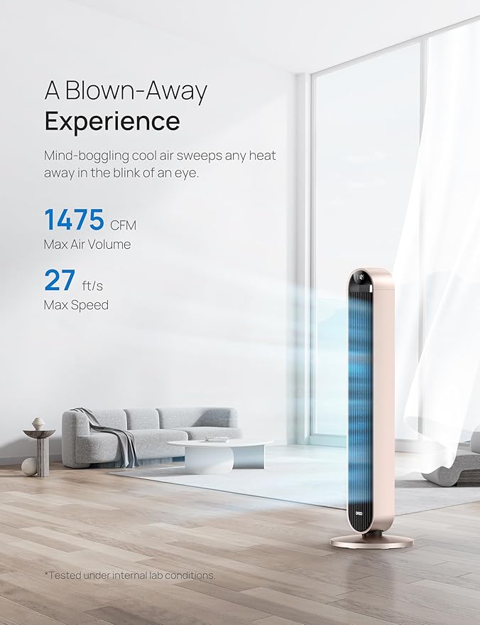 Dreo Smart Tower Fan Voice Control, 120ยฐ Oscillating Fan Works with Alexa/Google/App/Remote, 42 Inch, 25dB Quiet DC Bladeless Fan for Bedroom,12 Speeds, Floor Fan for Home, Office, Pilot Max S