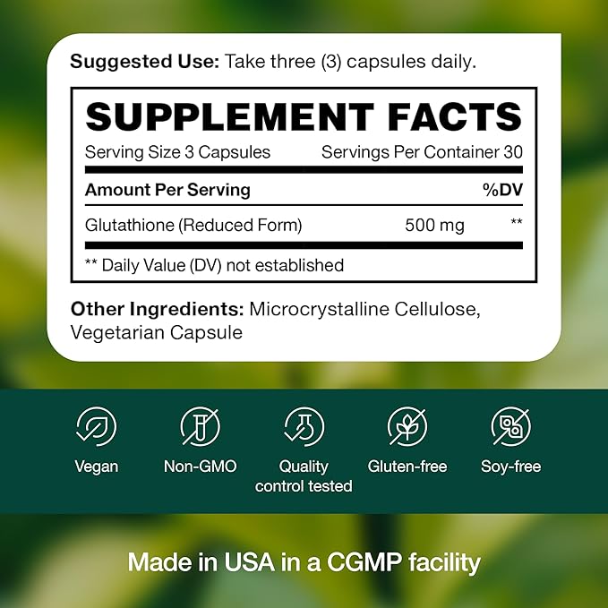 Glutathione Supplement Capsule - Strongest DNA Verified Glutathione Reduced - Vegan Friendly, Non GMO, Gluten & Soy Free (Pack of 2)