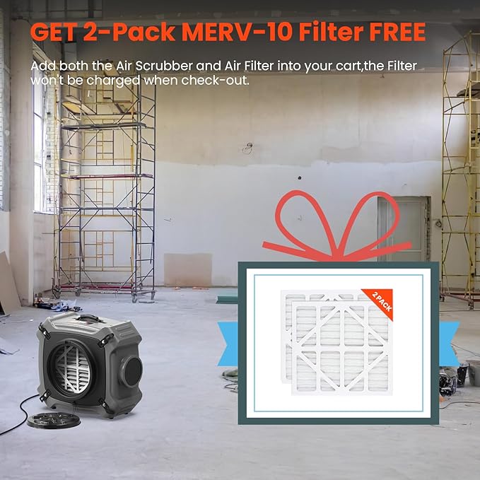 Abestorm Air Scrubber 4 Stage with UV-C Light, HEPA/Activated Carbon Filter, MERV-10 Filter, Industrial Commercial Air Scrubbers Negative Air Machine Cleaner, 550CFM Airflow, V2
