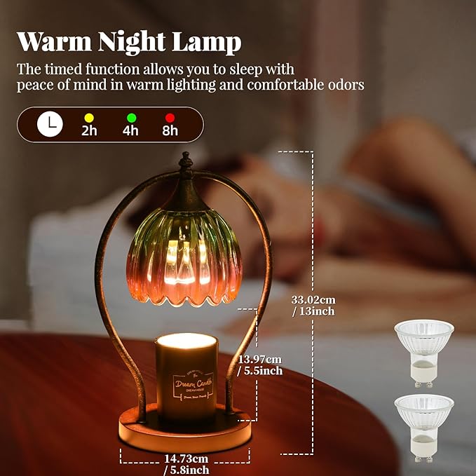 Electric Candle Warmer Lamp with Timer:Scented Candle Warmer Dimmable Lamp with 2 Bulbs, Christmas Gifts for Mom Women, House Warming Gifts New Home Decor for Bedroom Living Room