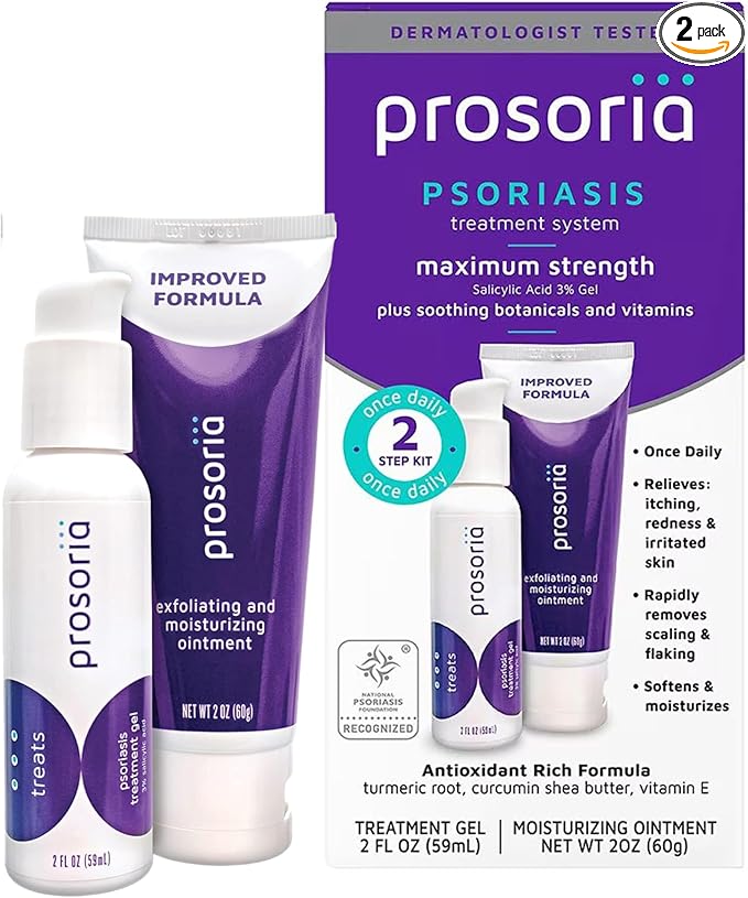 Prosoria Treatment System Single Kit – 2oz | Powerful Psoriasis Relief with Salicylic Acid, Turmeric, Shea Butter & Vitamins | Gel & Ointment for Scaling, Flaking, Dryness, Itching & Redness Relief