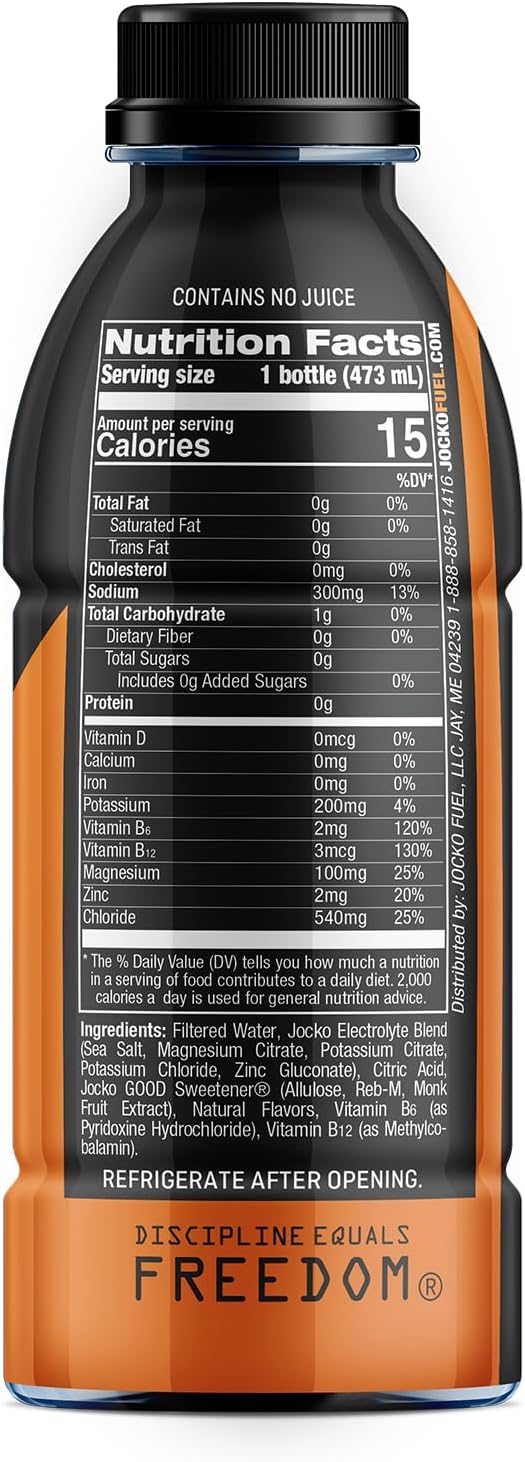 Jocko Fuel Hydrate Electrolyte Drinks - Sports Drink Hydration Amplifier, Thirst Quencher - Scientifically Formulated Electrolyte Blend Island Orange Flavor 16 Oz (12 Pack)