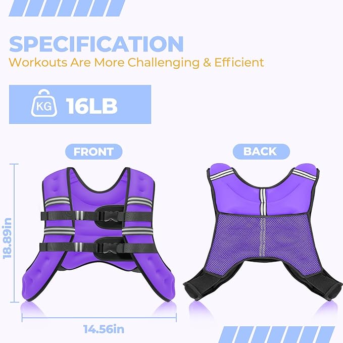 Weighted Vest, 12lb/16lb/20lb Weight Vest with Reflective Stripes for Men Women, Two Adjustment Straps for Workout, Strength Training, Running, Fitness, Muscle Building, Weight Loss