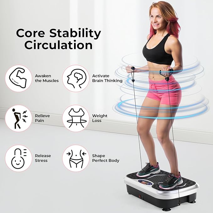 Arlopu 3D Vibration Plate Exercise Machine for Weight Loss & Lymphatic Drainage, Full Body Workout Shake Board Vibration Platform with Loop Bands & Remote, Home Gym Equipment for Toning/Recovery