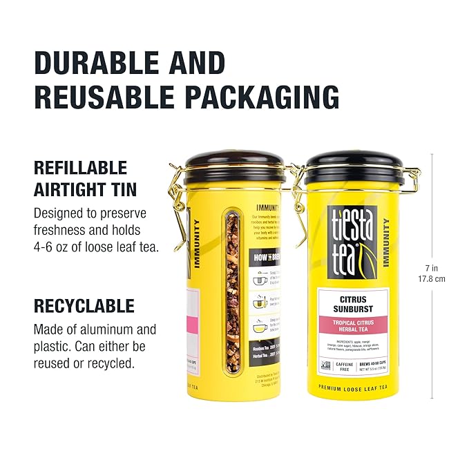 Tiesta Tea - Citrus Sunburst, Loose Leaf, Tropical Citrus Herbal Tea, Premium Non-Caffeinated Fruit Blend, Make Hot or Iced, Brews Up to 50 Cups, 5.5 Ounce Refillable Tin