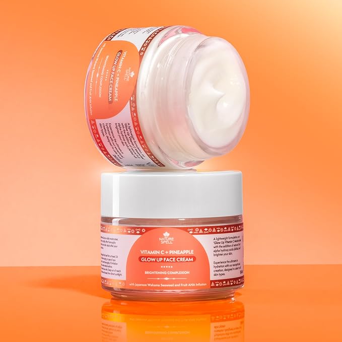 Nature Spell Vitamin C Face Cream Moisturiser 100 ml – Brightening Face Cream – Infused with Japanese Wakame Seaweed– Targets Dark Spots – Suitable for All Skin Types – 100% Vegan – Made in the UK
