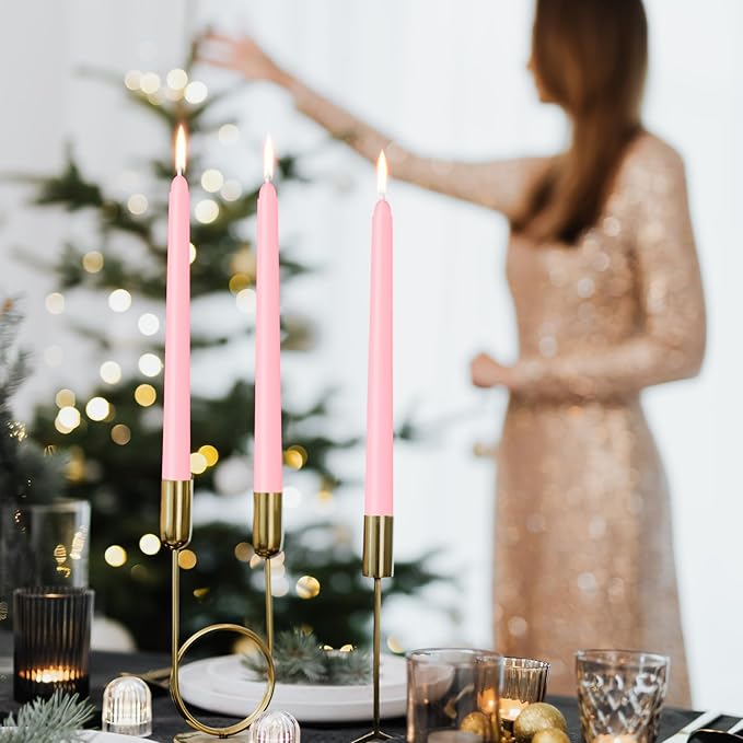 4 Pack Pink Taper Candles - Taper Candles 10 Inch Dripless, Smokeless & Unscented - 8 Hours Long Burning - Ideal for Weddings, Dinner Parties, and Home Decor