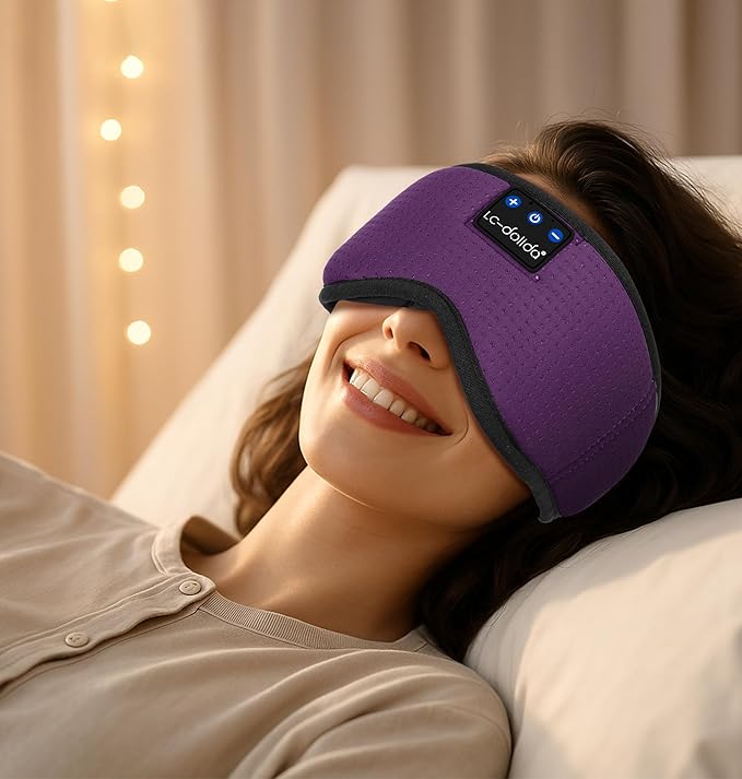 LC-dolida Bluetooth Sleep Mask,Wireless Bluetooth Sleep Mask,Sleep Headphones,Ideal for Travel,Night Work,Napping,Side Sleeping and Office Use for Both Men and Women,Earplugs Included
