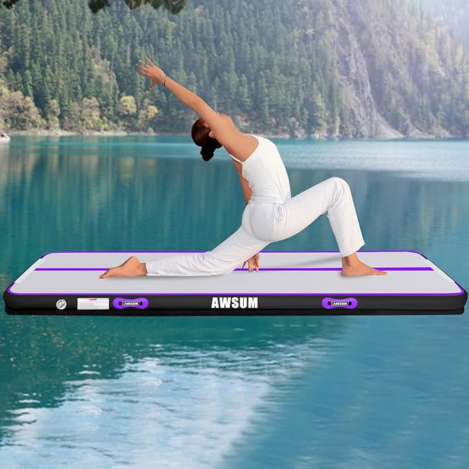 AWSUM Inflatable Air Gymnastics Mat 10ft/13ft/16ft/20ft/23ft Training mat 4/8 inches Thick tumbling mat with Electric Pump for Home/Gym/Outdoor