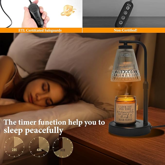 Candle Warmer Lamp Adjustable Height & Dimmable, Electric Candle Warmers for Jar Candles, Home Decor Lamp with Timer, Perfect Gifts for Women Men, Safe Night Light for Bedroom Office (Black)