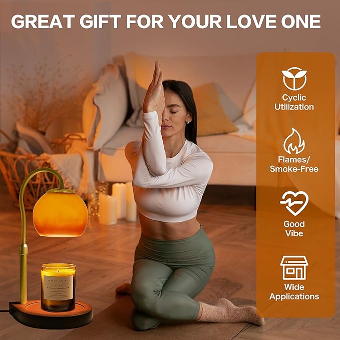 Candle Warmer Lamp with Timer 2H/4H/8H, Adjustable Height, Dimmable Candle Lamp with 2 Bulbs, Wax Melt Warmer for Jar Candles, House Warming, Home Decor, Birthday Gift for Women, Mom(Sunset)