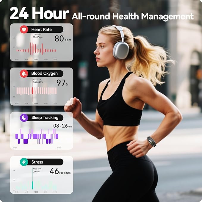 Anyloop AMOLED Fitness Tracker Watch with 24/7 Heart Rate/SpO2/Sleep Monitor, IP68 Waterproof Smart Watch, Step Calorie Counter Pedometer Swimming Health Activity Trackers & SmartWatches for Men Women