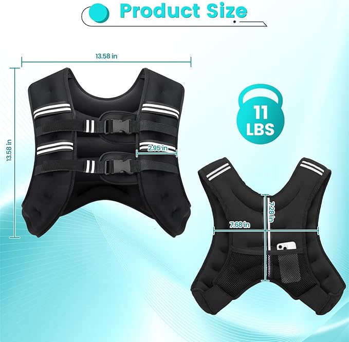 Weighted Vest, 6lb/8lb/12lb/16lb/20lb/30lb for Men, Women with Reflective Stripe, Weight Vests Adjustable for Workout, Strength Training, Running, Fitness, Muscle Building, Weight Loss