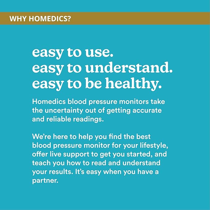 Homedics 700 Series Arm Blood Pressure Monitor for Home use, 5-Day Trend View, Irregular Heartbeat & Motion Detection, Bluetooth for Homedics Health App Sync, 2 Users, Soft Arm Cuff (9"-17")